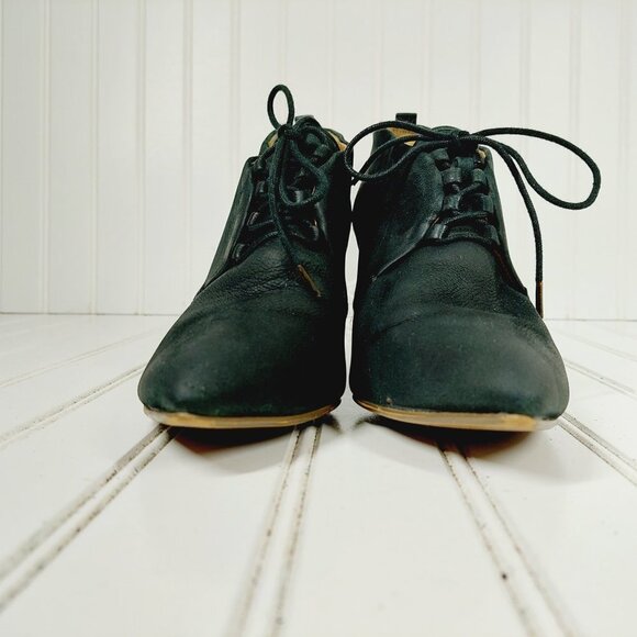 Nina Black Leather Pointed Toe Lace Up Wedge Ankle Boots I55 - Picture 3 of 13